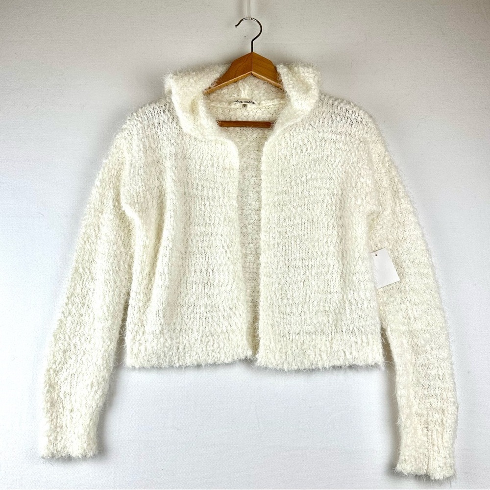 Love More Eyelash Hooded Open Front Cardigan Sweater NWT